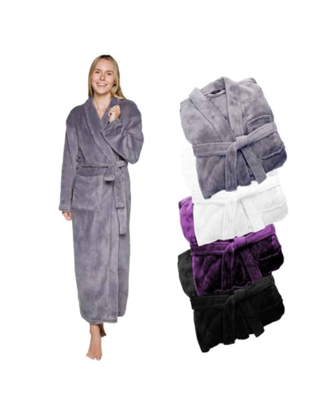 Plush Fleece Shawl Collar Robe for Women, Full Length with Pockets